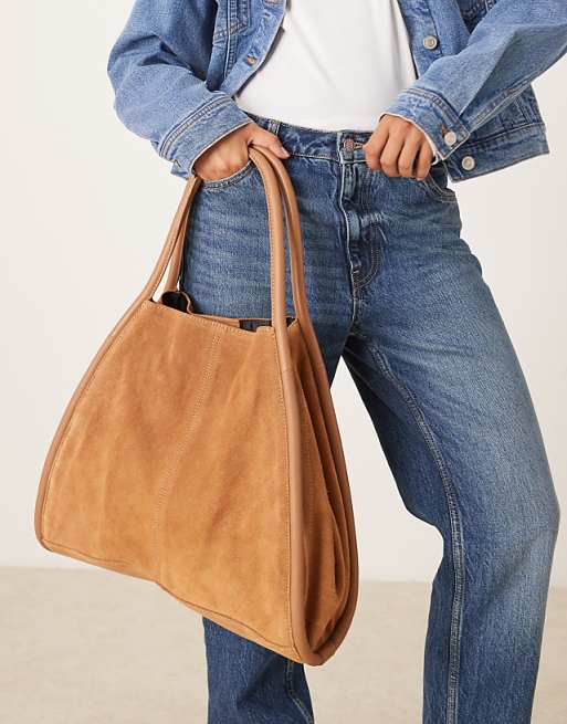 DESIGN Suede Tubular Tote Bag In Tan