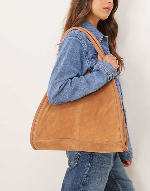 DESIGN Suede Tubular Tote Bag In Tan