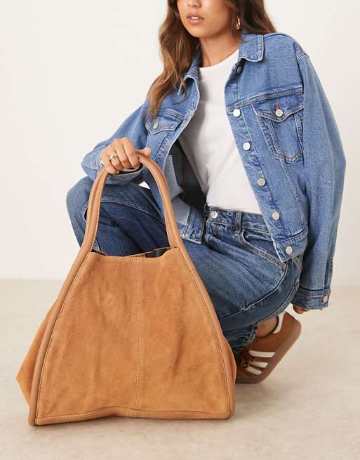 DESIGN suede tubular tote bag in tan