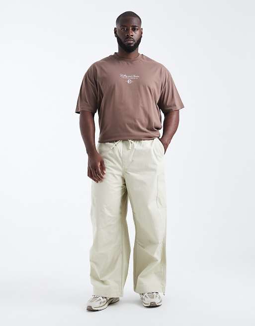 DESIGN Super Baggy Cargo Trousers In Beige Ripstop