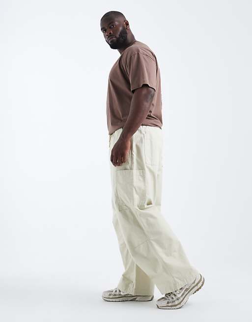 DESIGN Super Baggy Cargo Trousers In Beige Ripstop