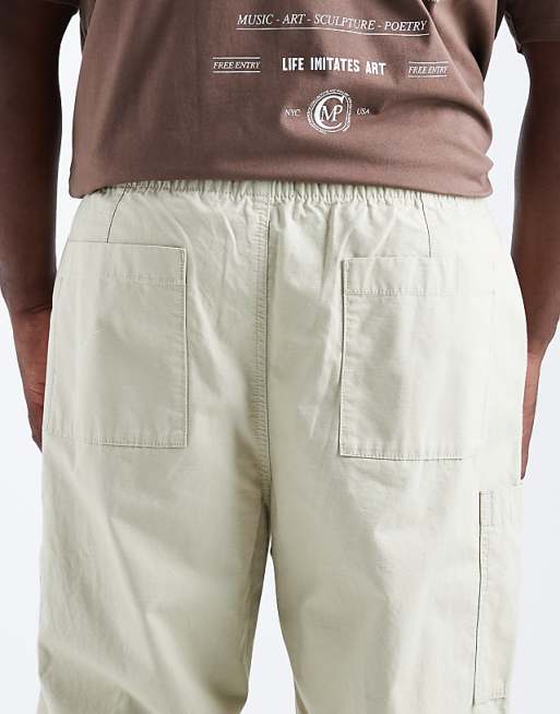 DESIGN Super Baggy Cargo Trousers In Beige Ripstop