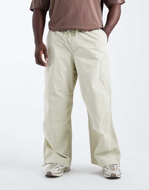 DESIGN super baggy cargo trousers in beige ripstop