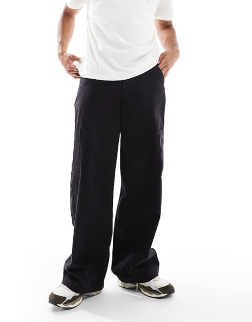DESIGN Super Baggy Cargo Trousers In Black