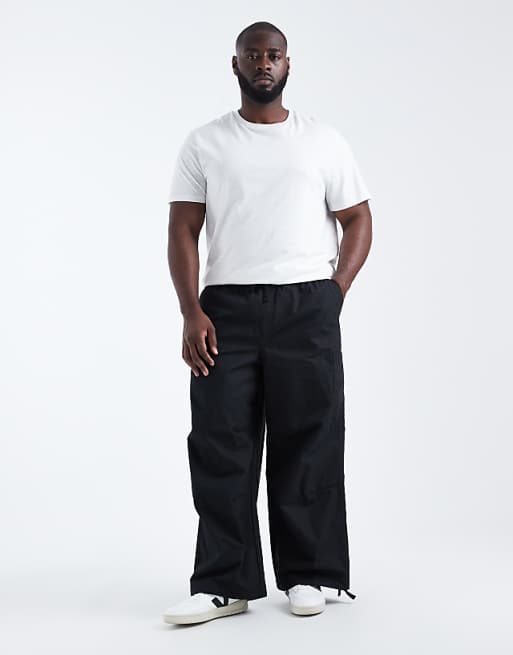 DESIGN Super Baggy Cargo Trousers In Black Ripstop