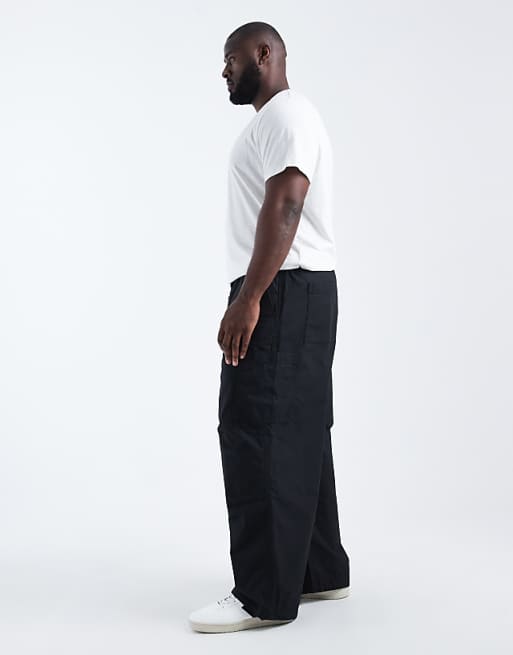 DESIGN Super Baggy Cargo Trousers In Black Ripstop