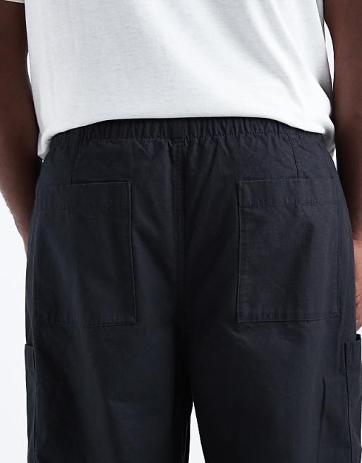 DESIGN Super Baggy Cargo Trousers In Black Ripstop