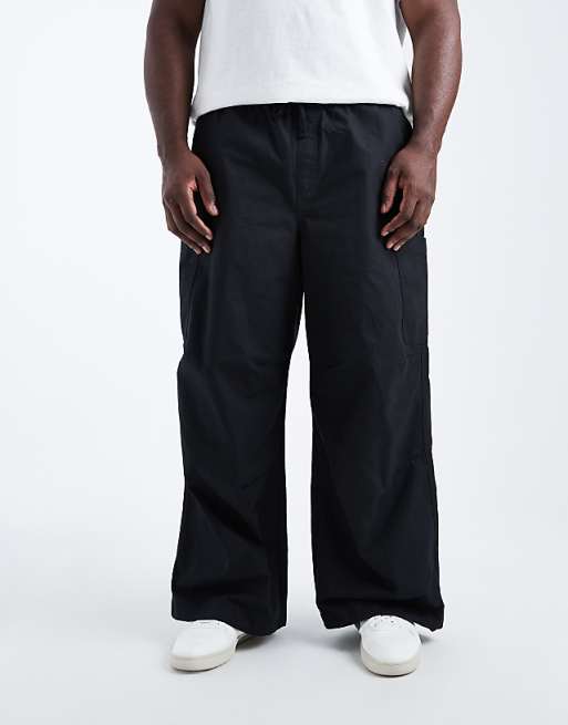 DESIGN super baggy cargo trousers in black ripstop