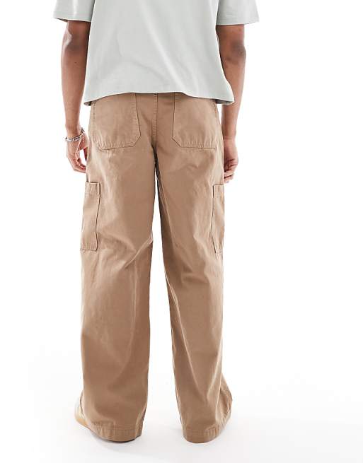 DESIGN Super Baggy Cargo Trousers In Brown