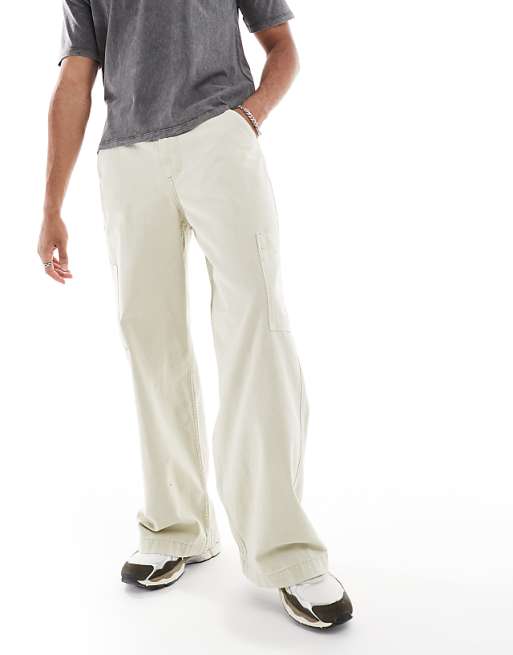 DESIGN Super Baggy Cargo Trousers In Stone