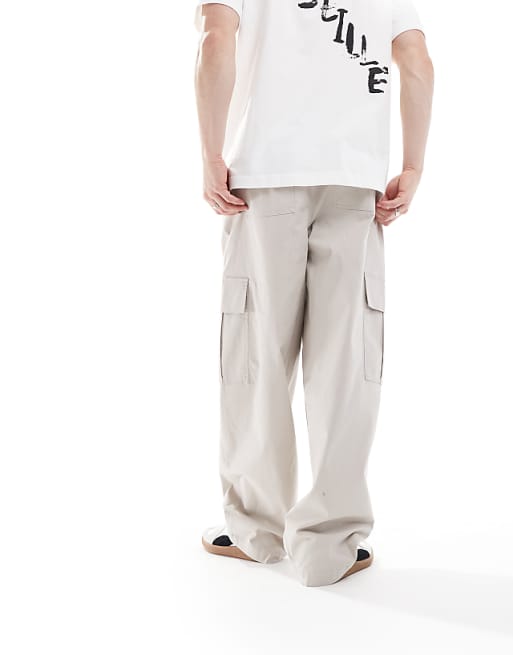 DESIGN Super Baggy Cargo Trousers With Elasticated Waist In Grey