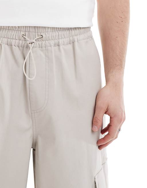 DESIGN Super Baggy Cargo Trousers With Elasticated Waist In Grey