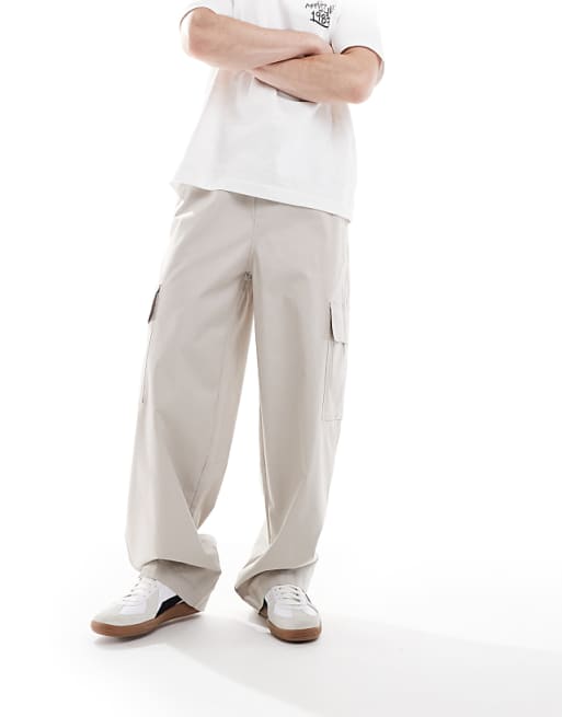 DESIGN super baggy cargo trousers with elasticated waist in grey