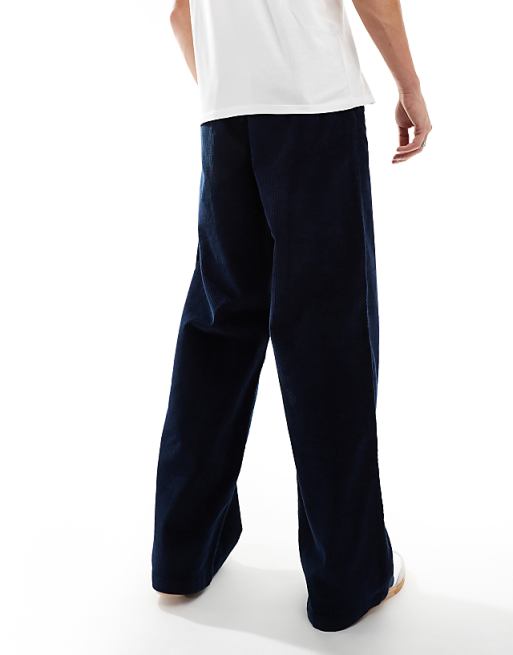 DESIGN Super Baggy Fit Cord Trouser In Navy