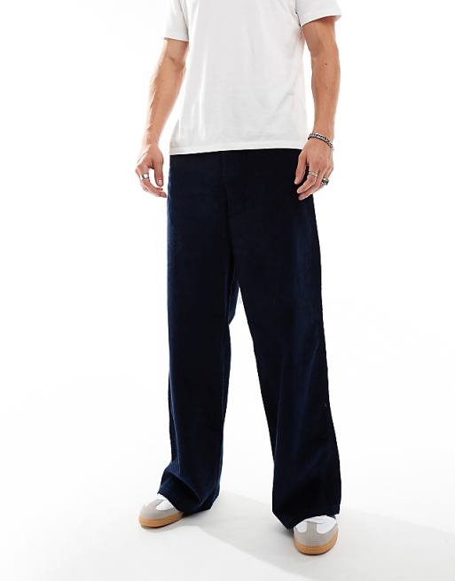 DESIGN Super Baggy Fit Cord Trouser In Navy
