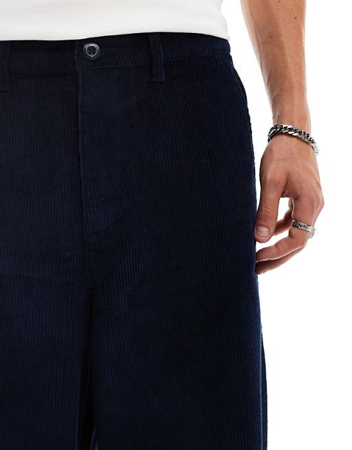DESIGN Super Baggy Fit Cord Trouser In Navy