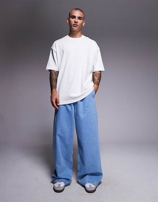 DESIGN Super Baggy Jean With Elasticated Waistband & Internal Drawcord In Lightwash