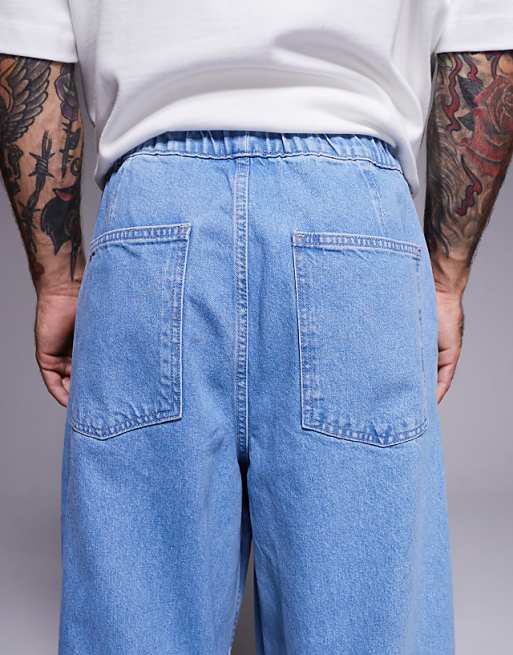DESIGN Super Baggy Jean With Elasticated Waistband & Internal Drawcord In Lightwash