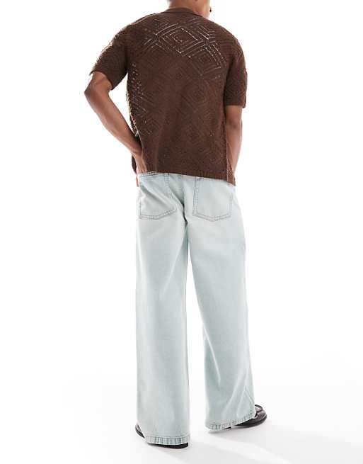 DESIGN Super Baggy Jeans In Bleach Wash Blue