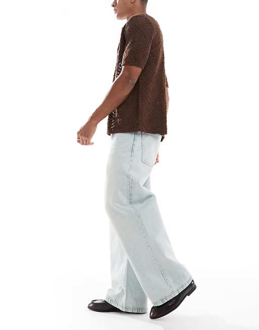 DESIGN Super Baggy Jeans In Bleach Wash Blue