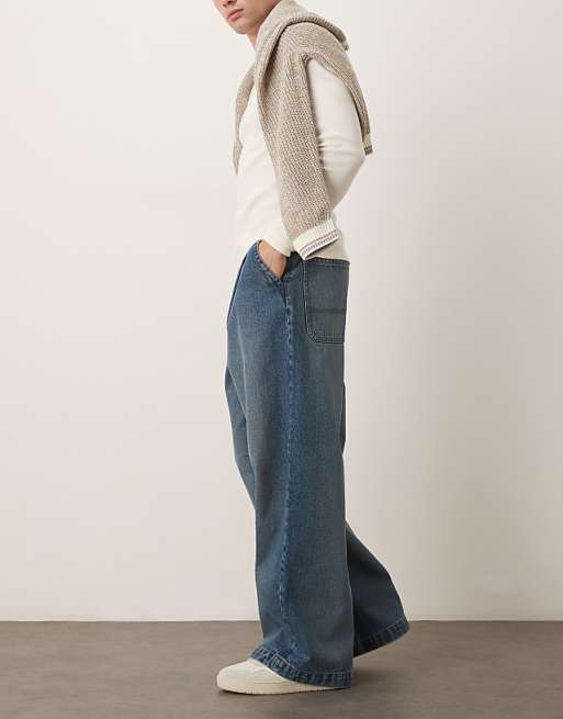 DESIGN Super Baggy Jeans In Mid Wash Blue