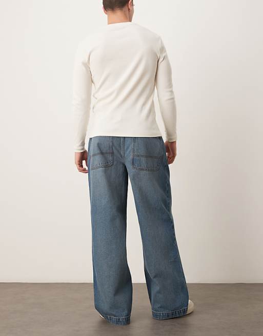 DESIGN Super Baggy Jeans In Mid Wash Blue