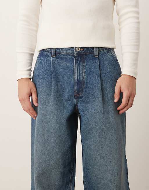 DESIGN Super Baggy Jeans In Mid Wash Blue