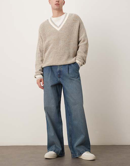 DESIGN super baggy jeans in mid wash blue