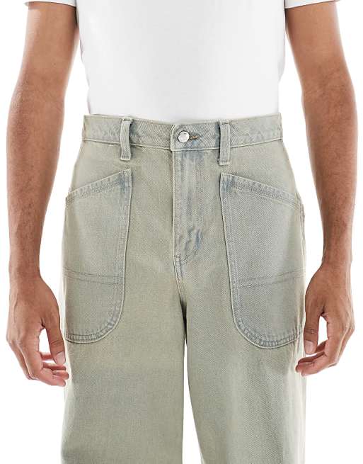DESIGN Super Baggy Jeans With Back Adjuster And Tint In Light Wash Blue