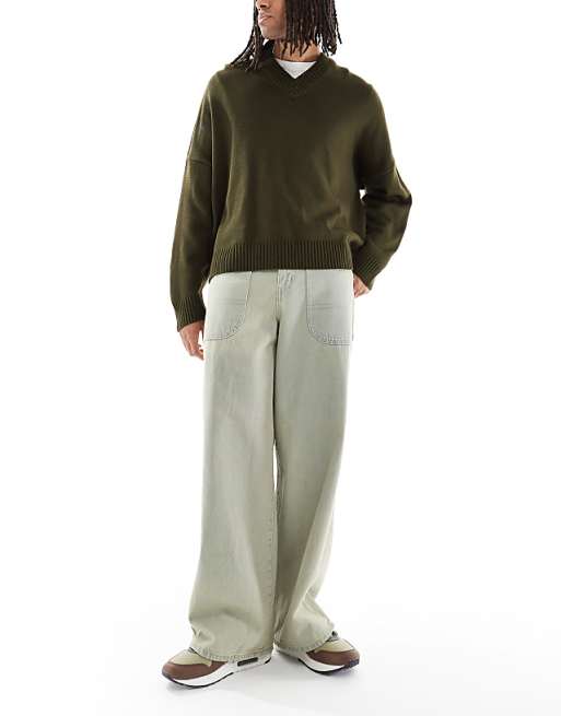 DESIGN super baggy jeans with back adjuster and tint in light wash blue
