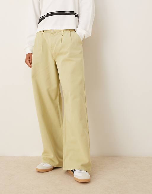 DESIGN Super Baggy Jeans With Pleats In Green