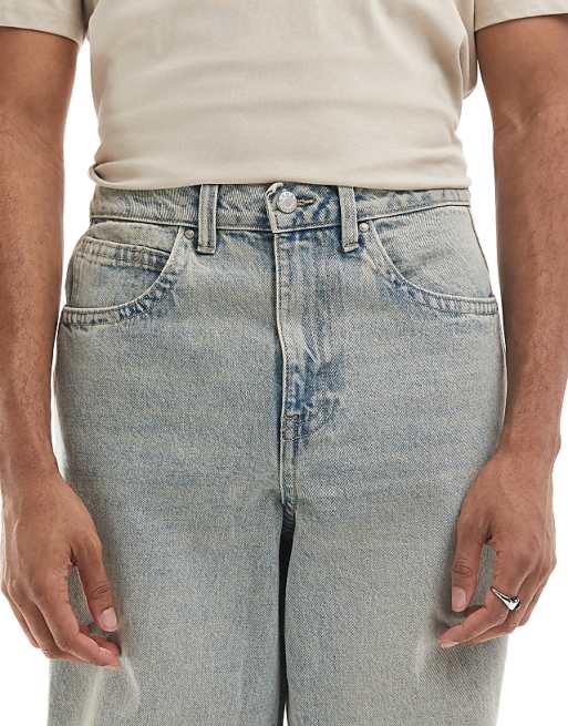 DESIGN Super Baggy Jeans With Side Panel In Yellow Tint Light Wash Blue