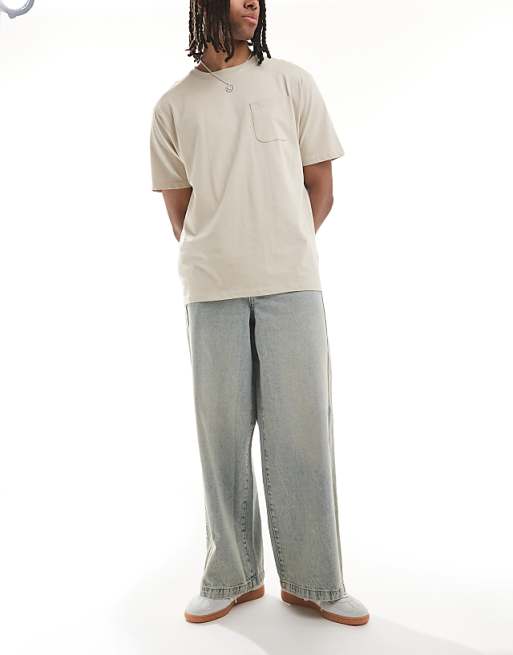 DESIGN super baggy jeans with side panel in yellow tint light wash blue