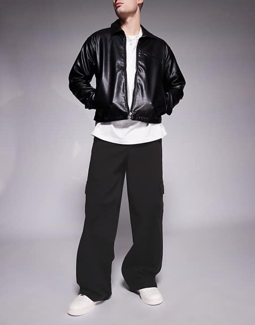 DESIGN Super Baggy Pull On Cargo Trouser In Black