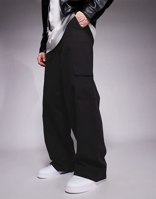 DESIGN super baggy pull on cargo trouser in black