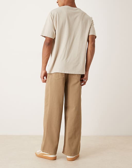 DESIGN Super Baggy Trousers In Beige With Pleats