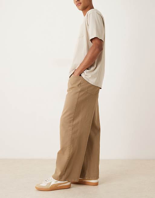 DESIGN Super Baggy Trousers In Beige With Pleats