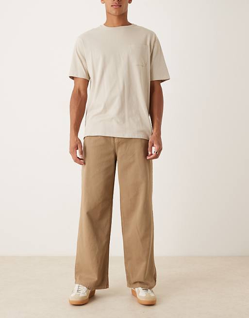 DESIGN super baggy trousers in beige with pleats