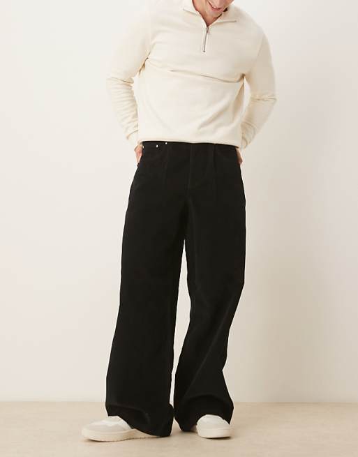 DESIGN Super Baggy Trousers In Black Corduroy