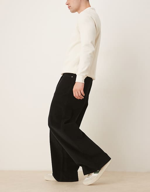 DESIGN Super Baggy Trousers In Black Corduroy