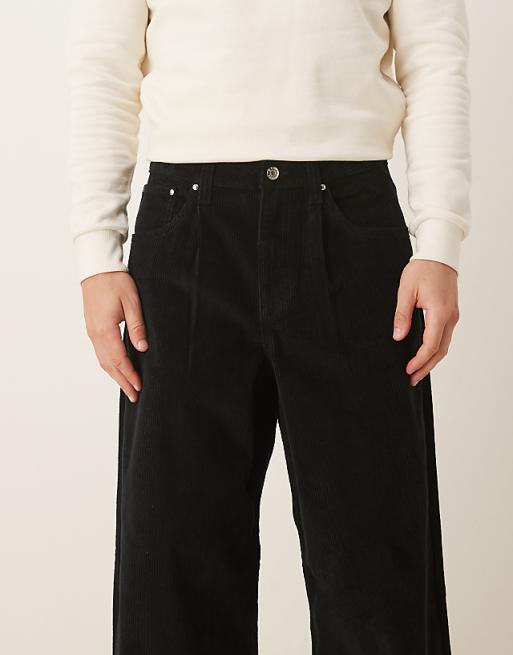 DESIGN Super Baggy Trousers In Black Corduroy