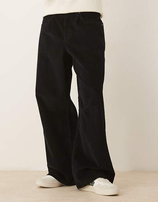 DESIGN super baggy trousers in black corduroy