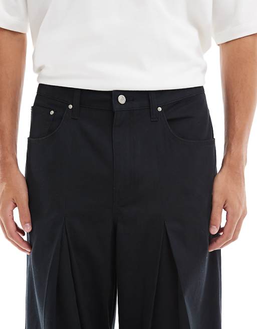 DESIGN Super Baggy Trousers In Black With Pleat Detailing