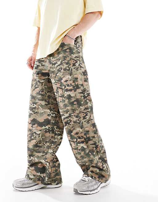 DESIGN super baggy trousers in camo