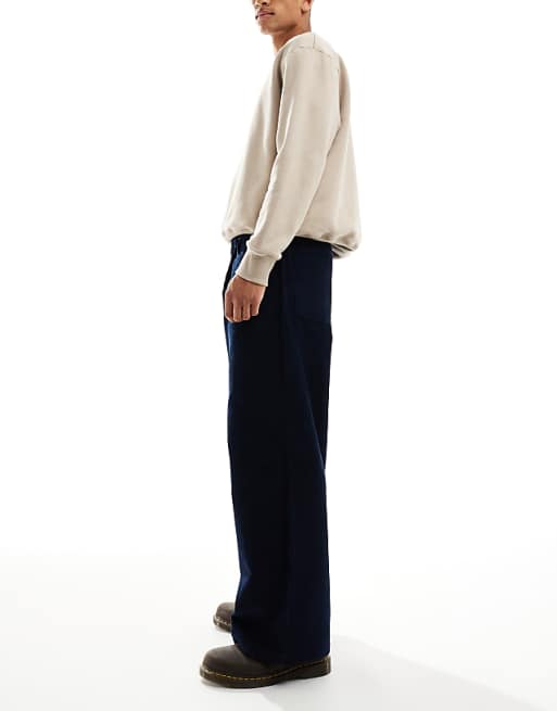 DESIGN Super Baggy Trousers In Navy Corduroy