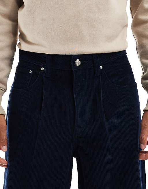 DESIGN Super Baggy Trousers In Navy Corduroy