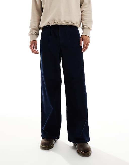 DESIGN super baggy trousers in navy corduroy