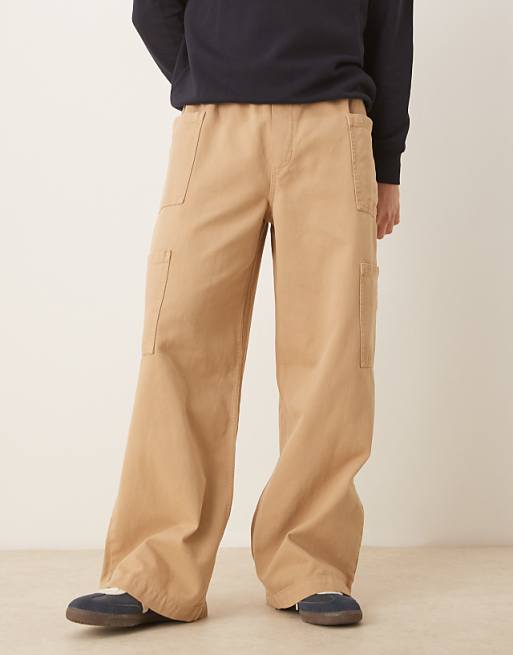 DESIGN Super Baggy Twill Cargo Trousers In Brown