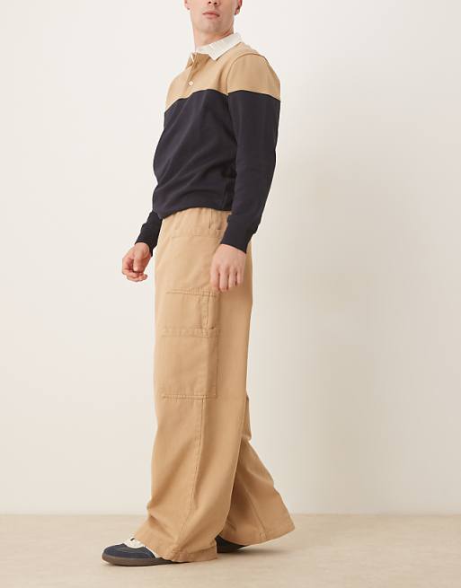 DESIGN Super Baggy Twill Cargo Trousers In Brown