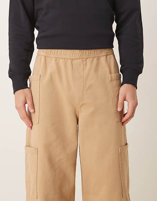DESIGN Super Baggy Twill Cargo Trousers In Brown